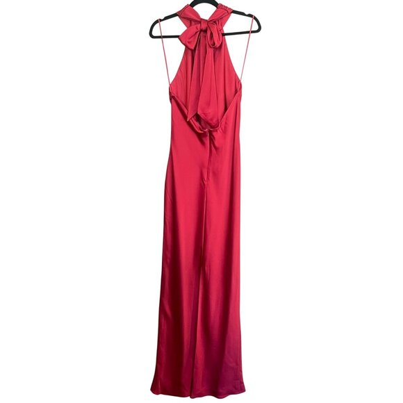 Ramy Brook $645 Tatiana Red Satin Halter Maxi Dress Bow Backless Gown Sz 6 NEW - Picture 6 of 10